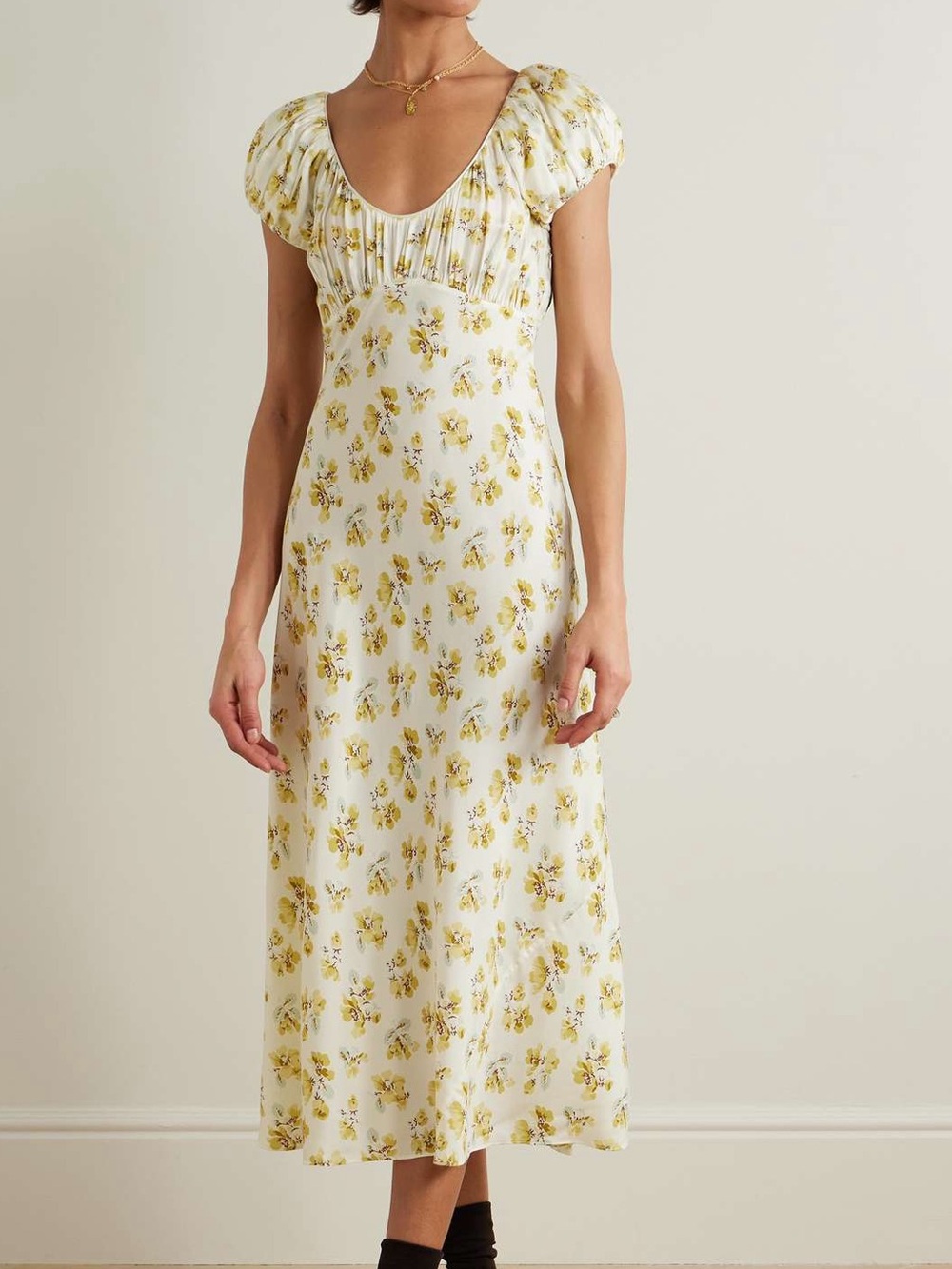 NWOT Doen Floral-print Silk-blend Midi Dress in Yellow, Size XXS/XS/S/M/L